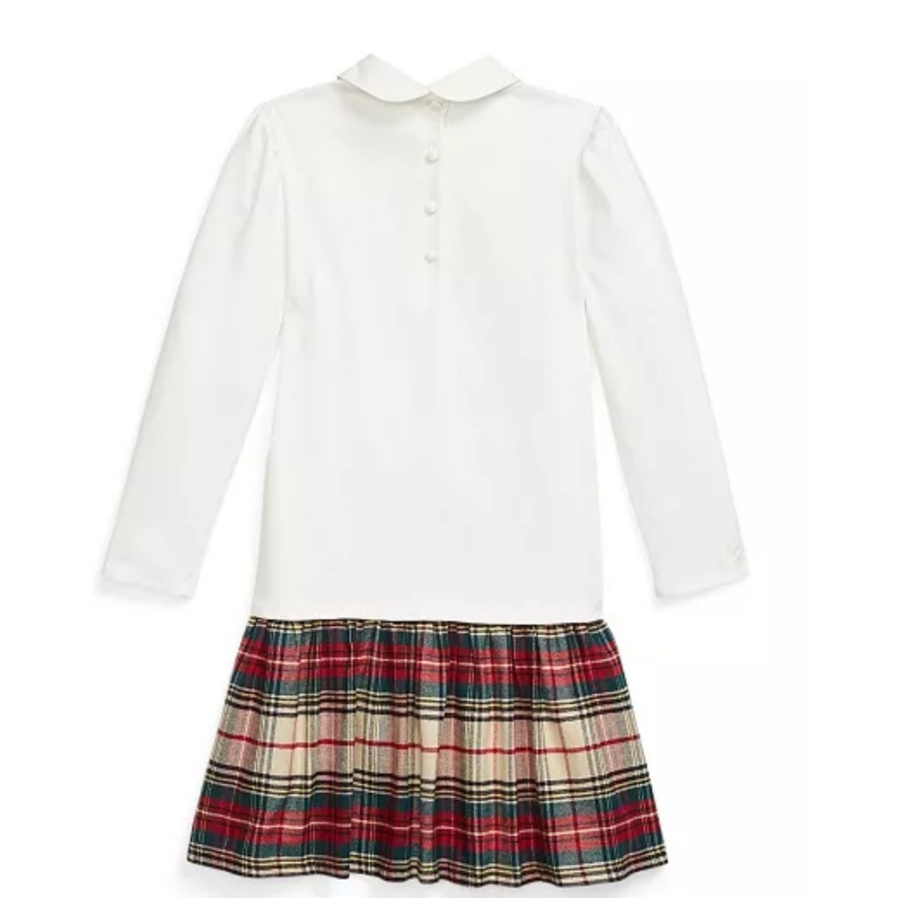 Polo Ralph Lauren Girls Tartan Plaid Long Sleeve Dress Cream‎ White M 8 10